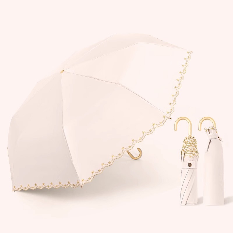 Three-fold gold curved handle color glue embroidery stars light pink