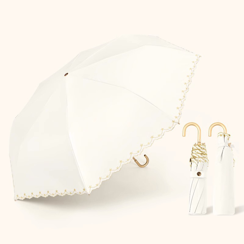 Three-fold gold curved handle color glue embroidery star creamy-white