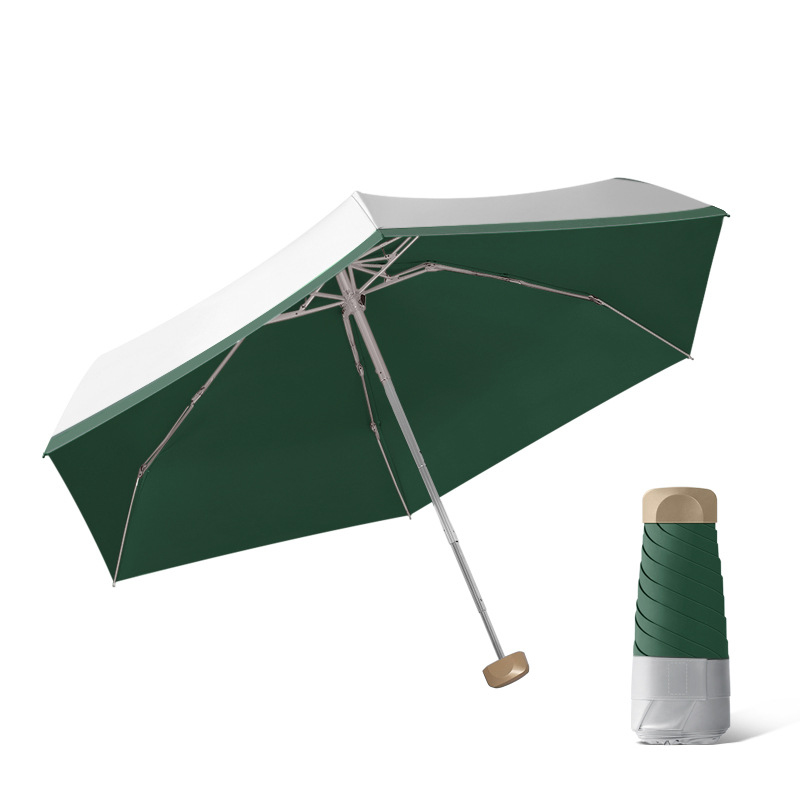 Titanium silver five fold umbrella-dark green