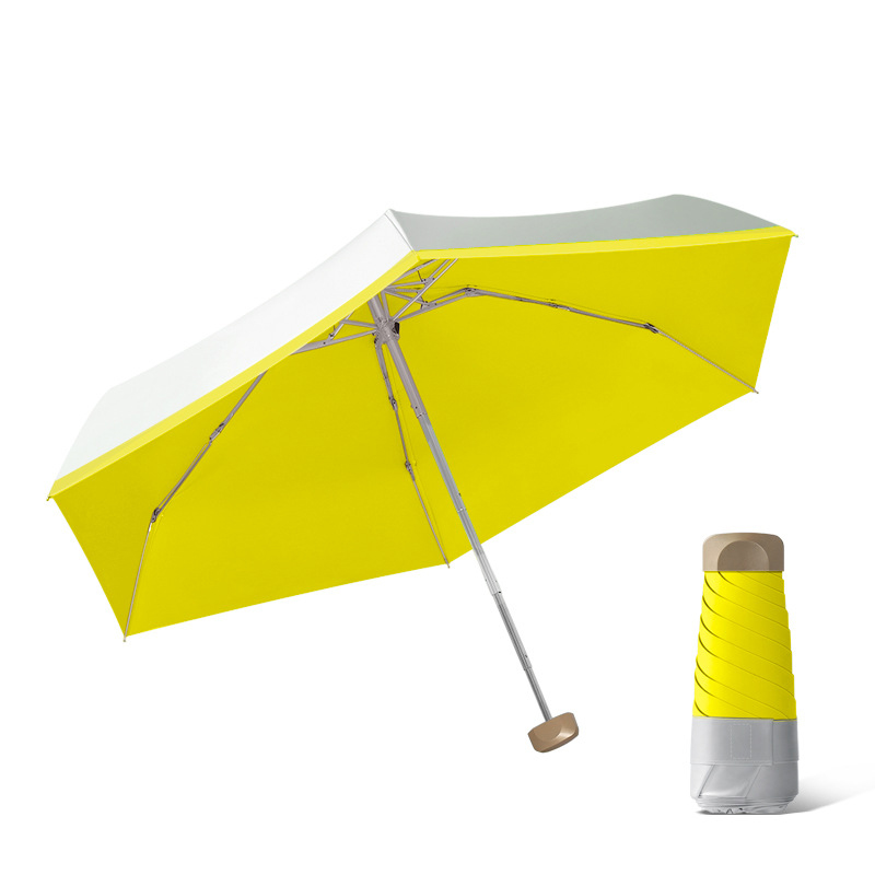 Titanium silver five fold umbrella-lemon yellow