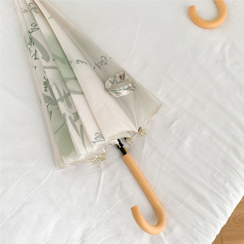 Elegant green bamboo long handle 16 ribs