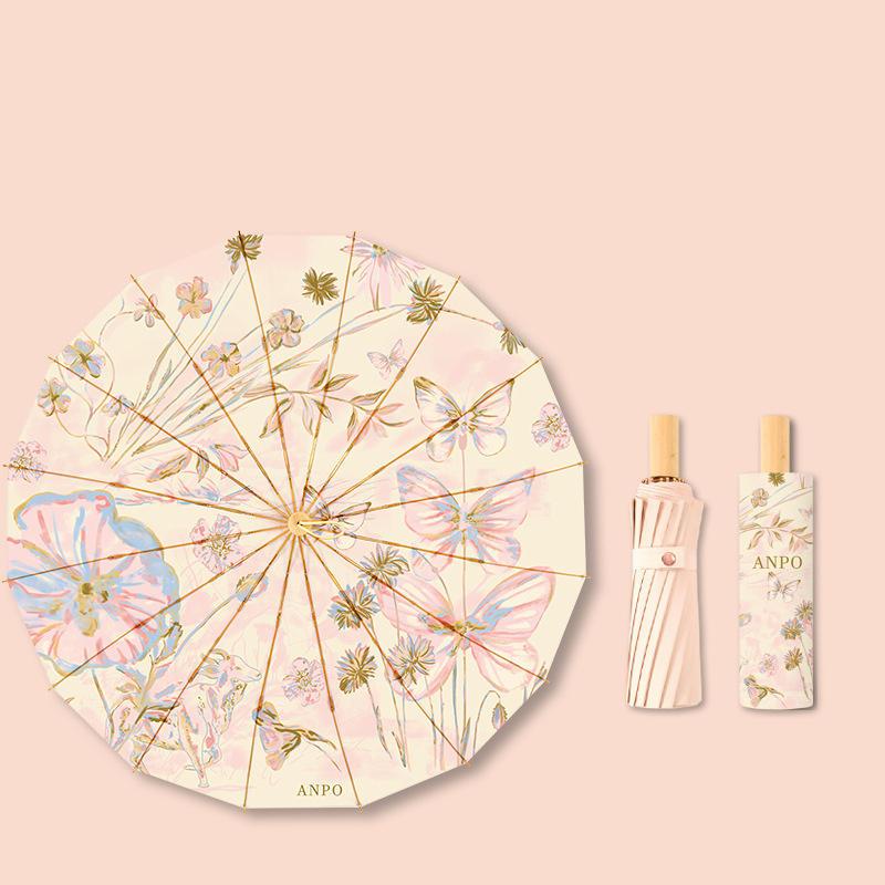 Three-fold gold 16k light pastel rubber powder gold butterfly inner flower