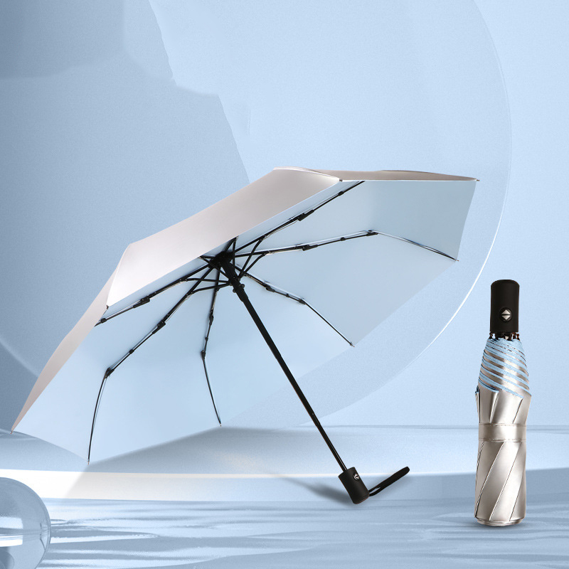Sky Blue-Fully Automatic-Titanium Silver Super Sun Protection-Dual-use for Sunny and Rain