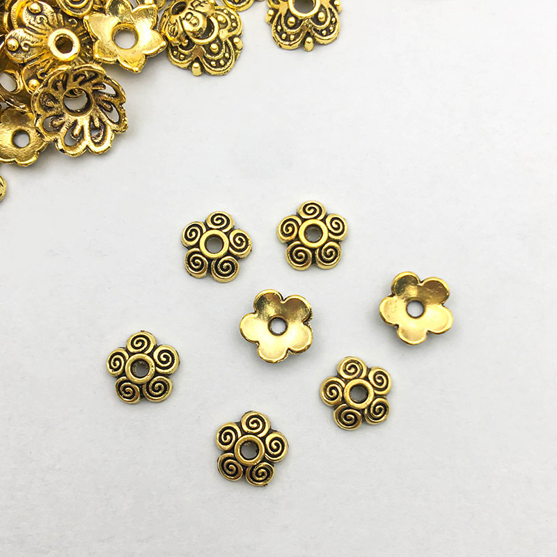 1 ancient gold flower-shaped flower cap 6*6mm-0.2g