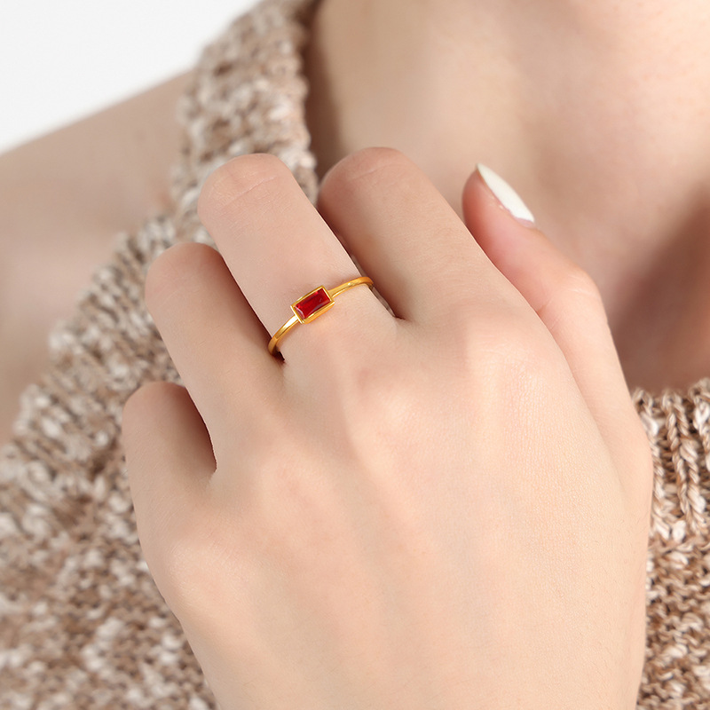 A495-Gold red zircon ring US Size #6