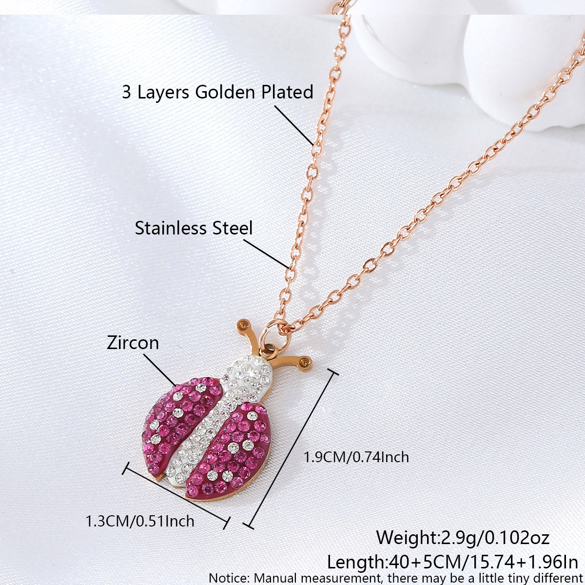 1.9*1.3cm champagne gold ladybug naa04-5 Necklace