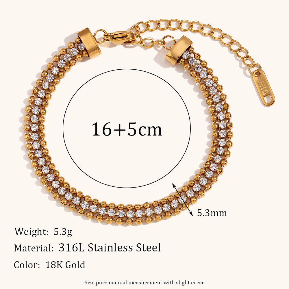 1:Three-layer round bead zircon bracelet-Gold-white zirconium 16 + 5cm