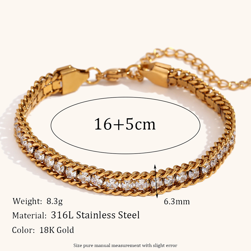 2:Three-layer woven twisted chain zircon bracelet-Gold-white zirconium 16 + 5cm