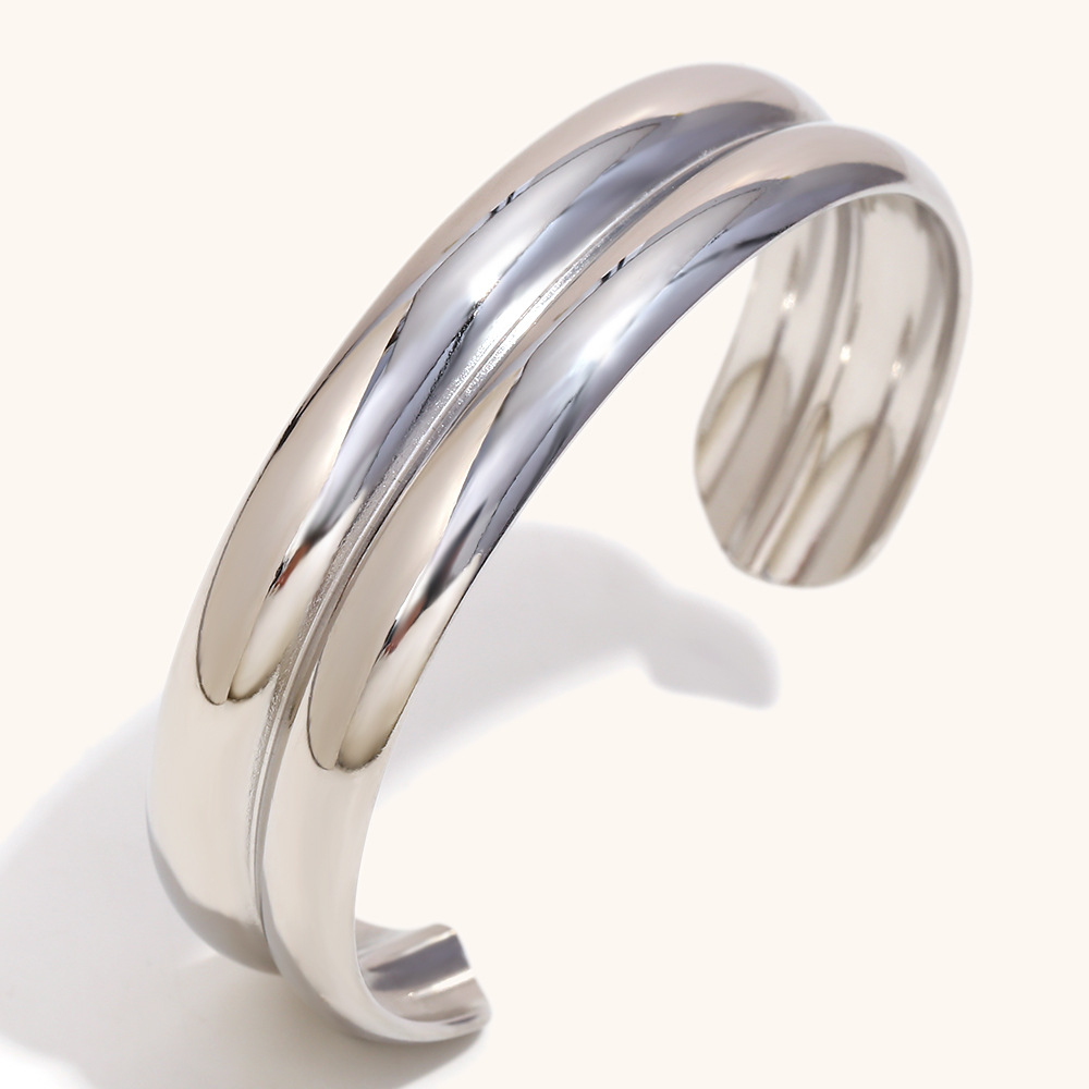 2:Double layer wide bracelet-steel color