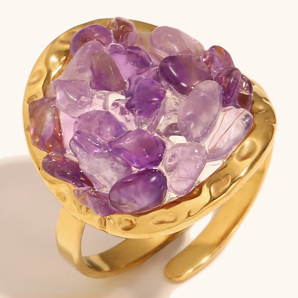 2:Purple gravel adhesive open ring-gold