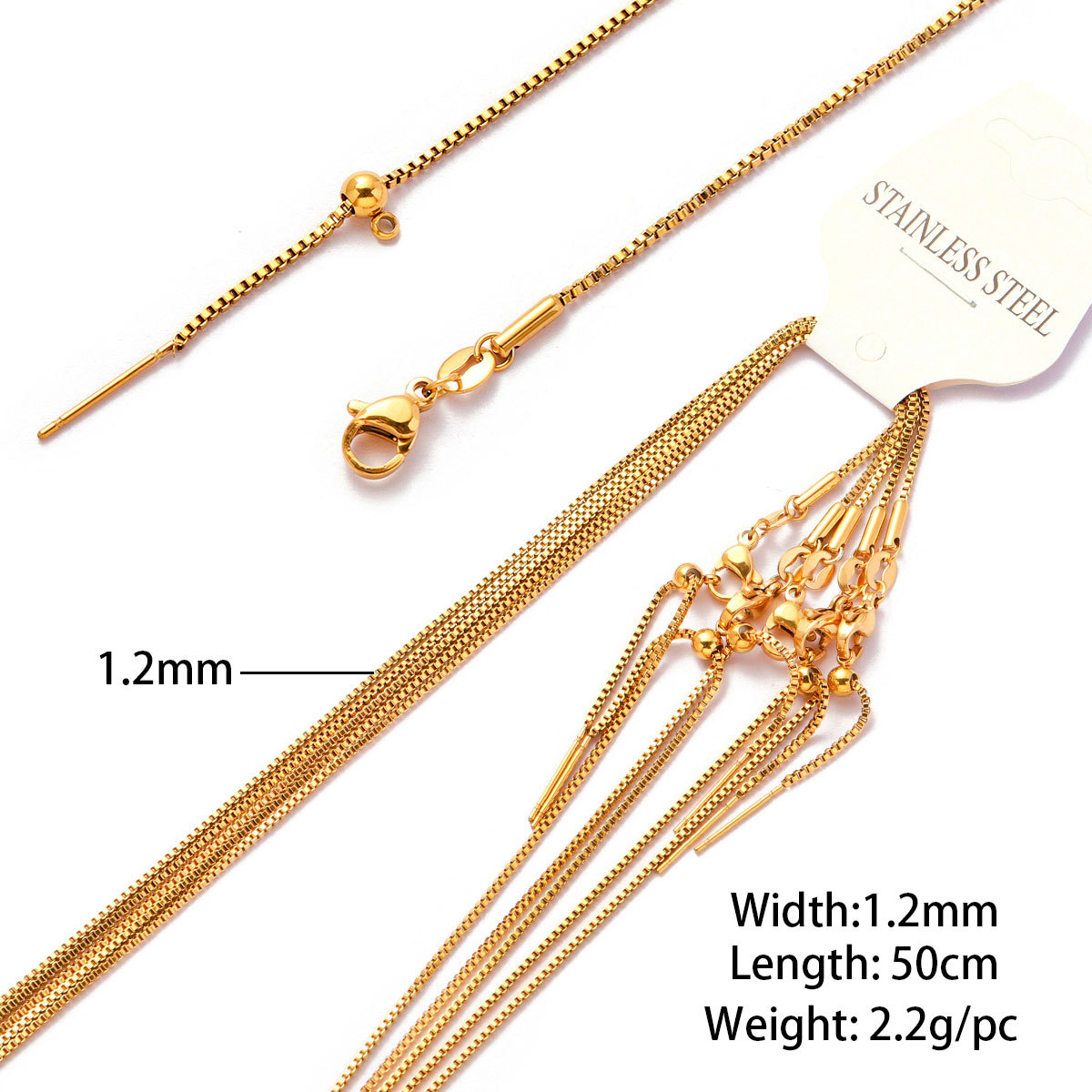 2:1.2mm box universal chain gold