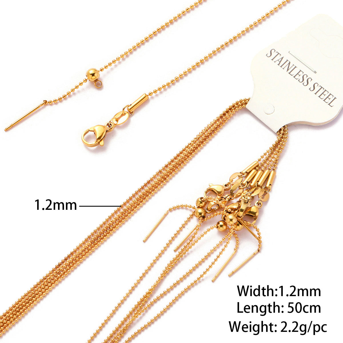 4:1.2mm ball beads universal chain gold