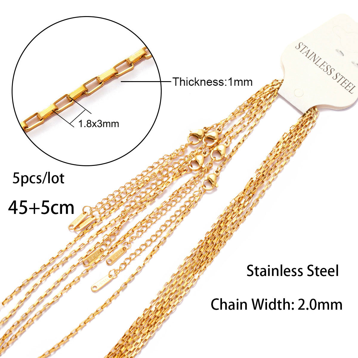 8:1x1.8x3 long box chain 45 5 point gold