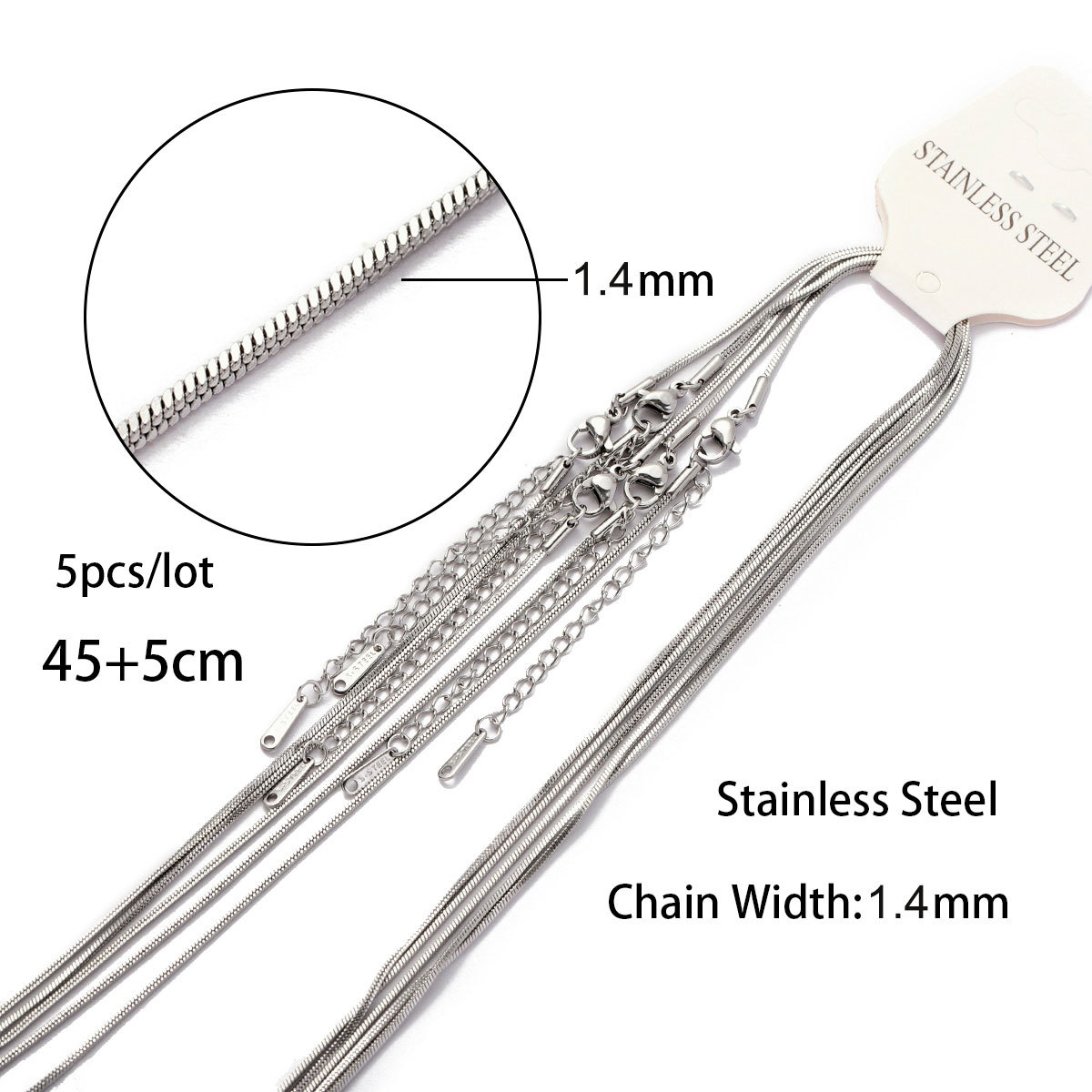 9:1.4mm square snake chain 45 5 point steel color