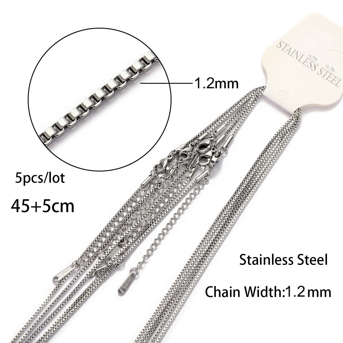 17:1.2mm box chain 45 5 point steel color