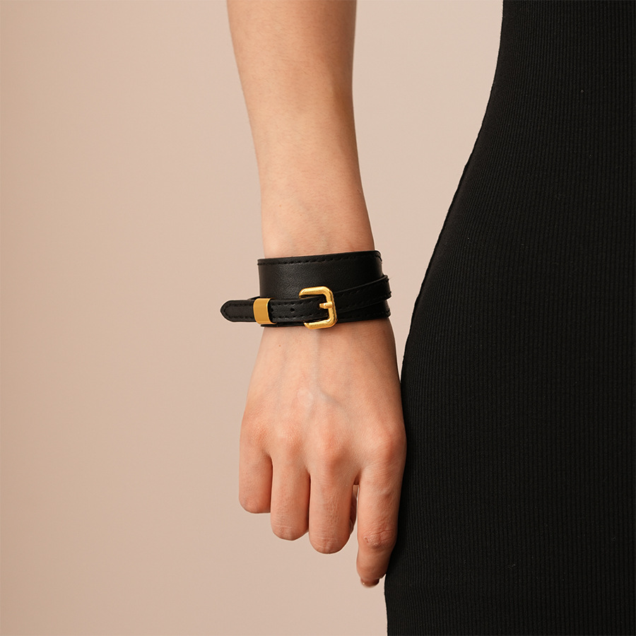 1:Black leather bracelet necklace