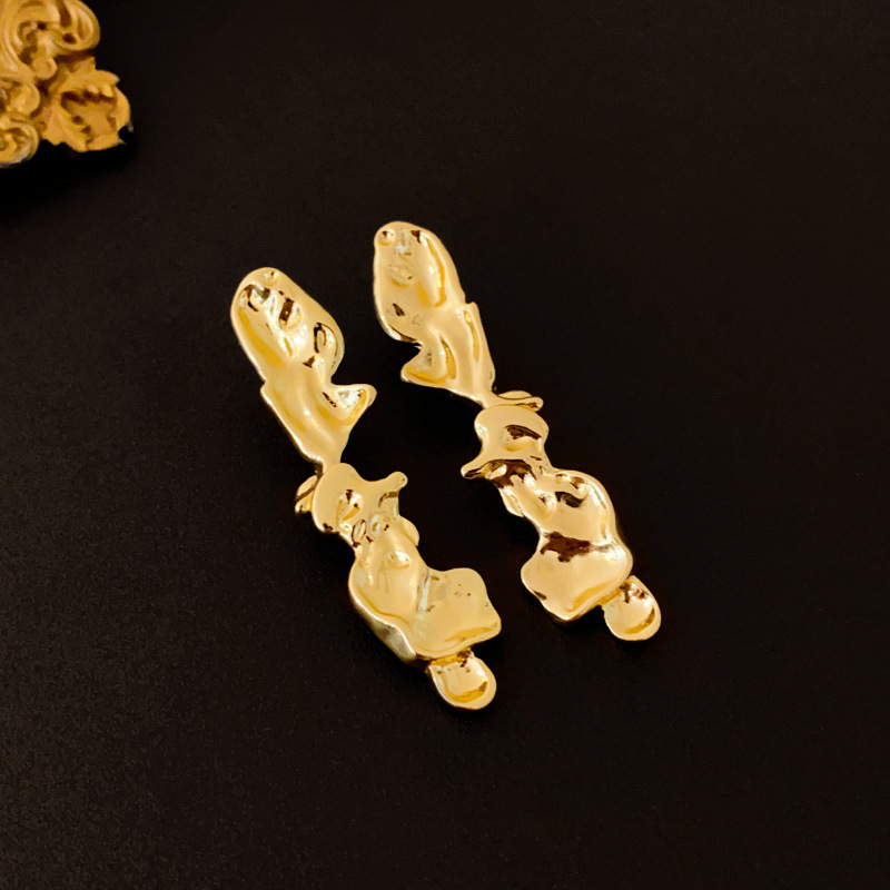 1:Silver Needle-Golden Lava Irregular Earrings