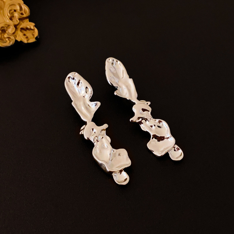 2:Silver Needle-silver Lava Irregular Drop Earrings