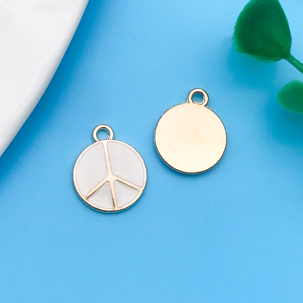 22:Oil drop white round peace symbol 12x15mm-12413-0.9g