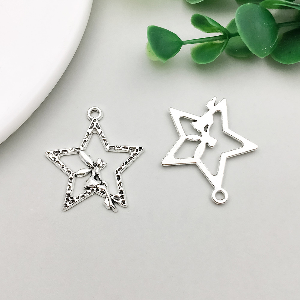 3:1 antique silver hollow angel pentagram 21*29mm-1.7g-3754