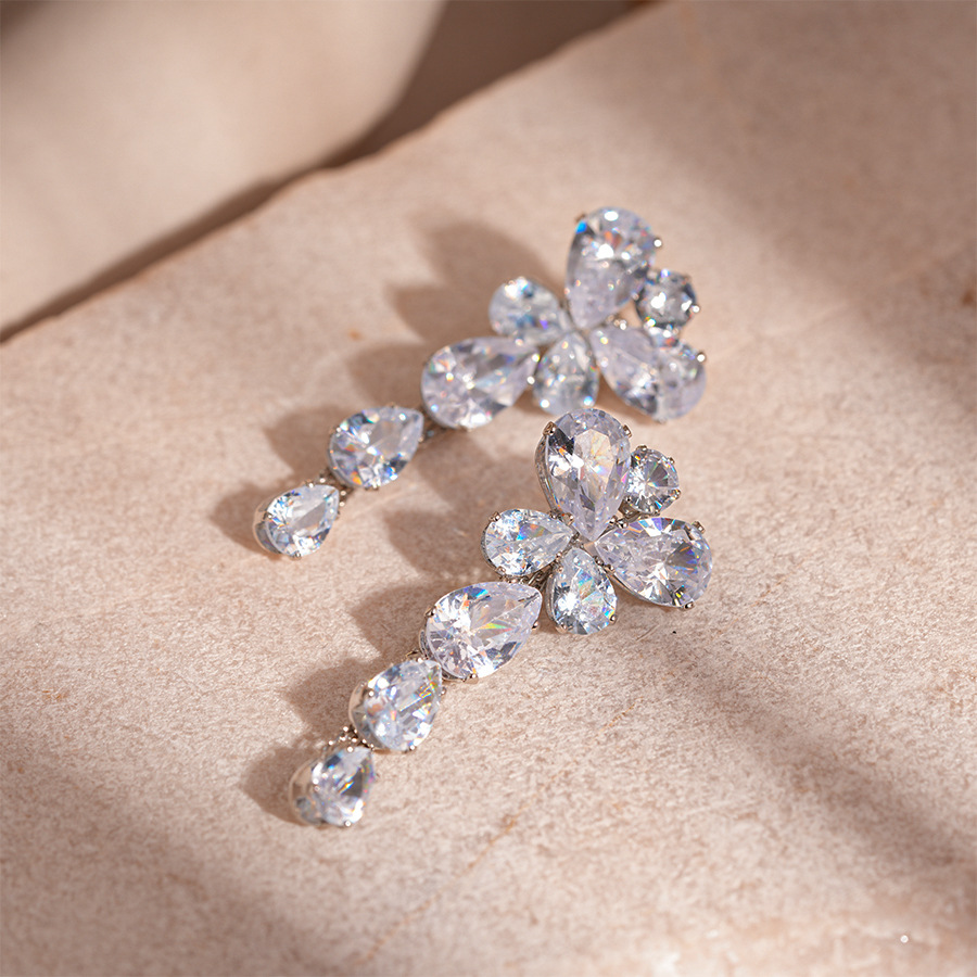 1:Silver needle-silver zircon drop earrings