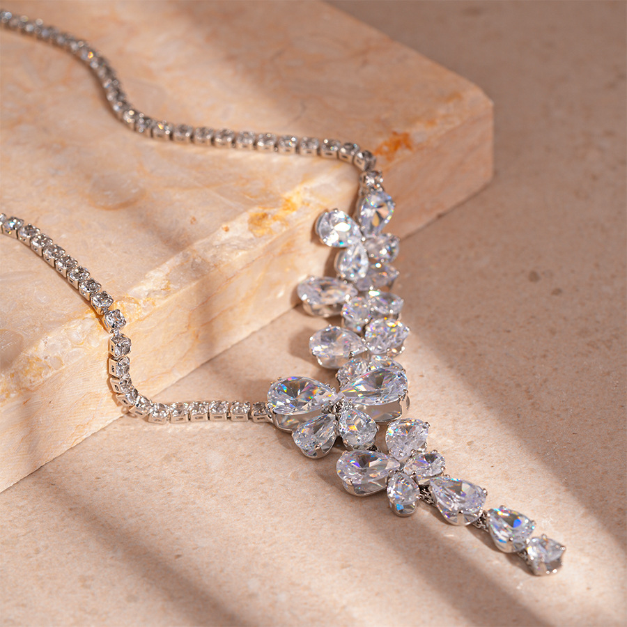 2:Silver zircon water drop necklace