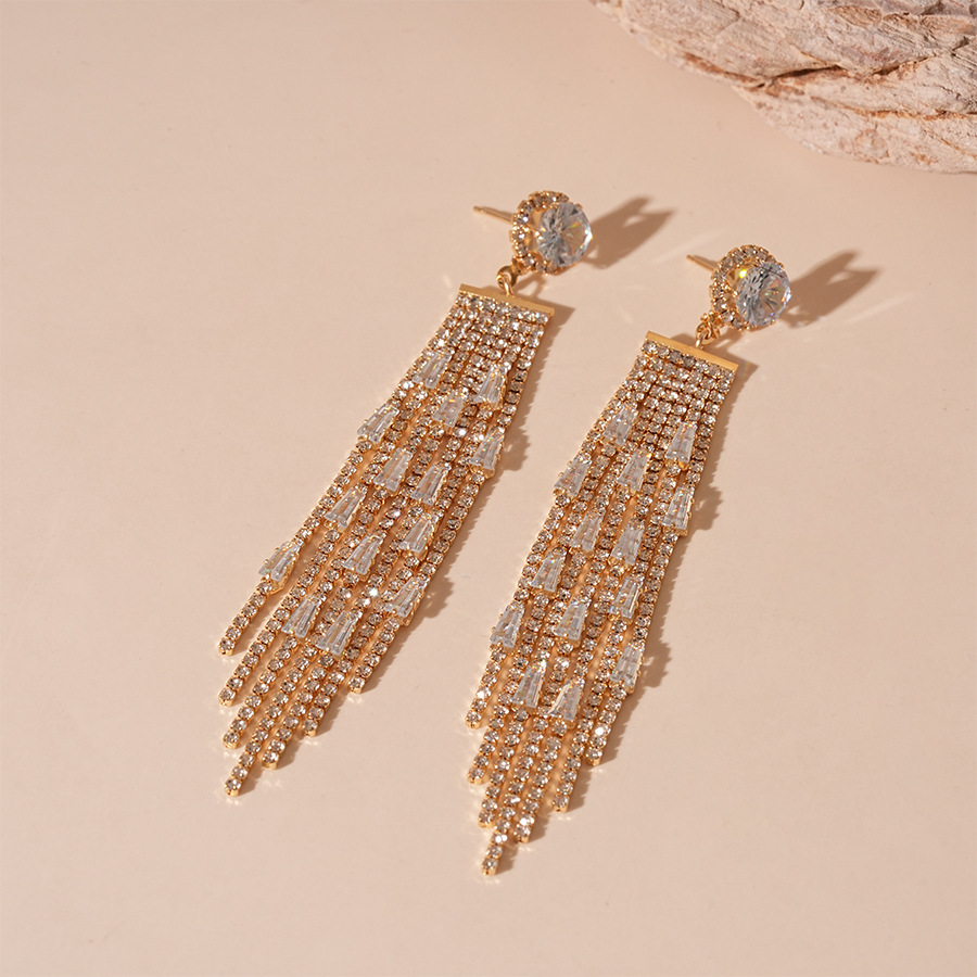 1:Silver needle-golden tassel earrings