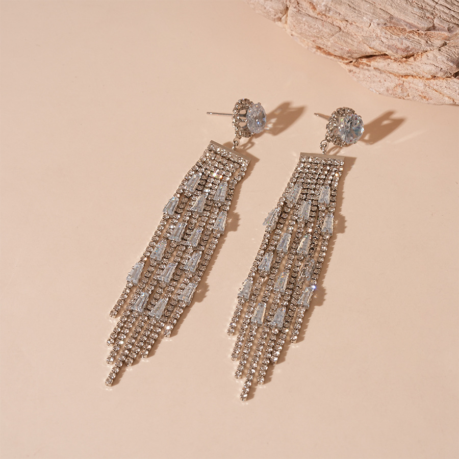 2:Silver needle-silver tassel earrings