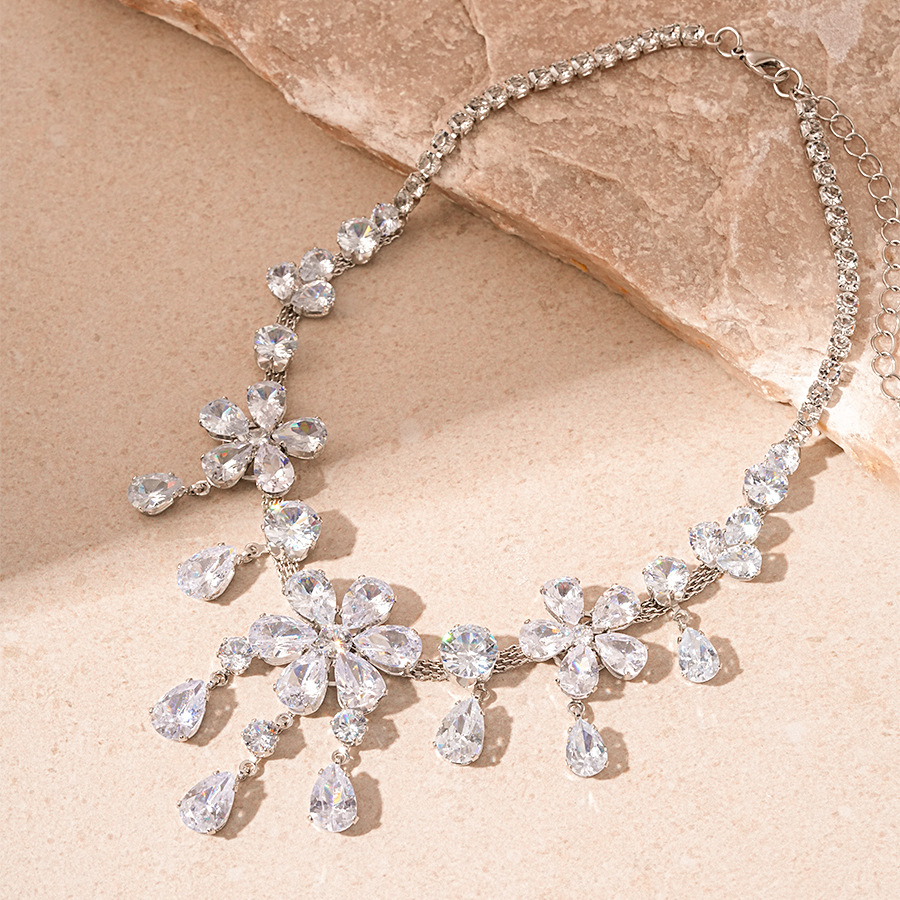 1:Silver flower drop necklace