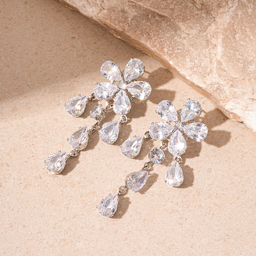 2:Silver needle-silver flower water drop earrings