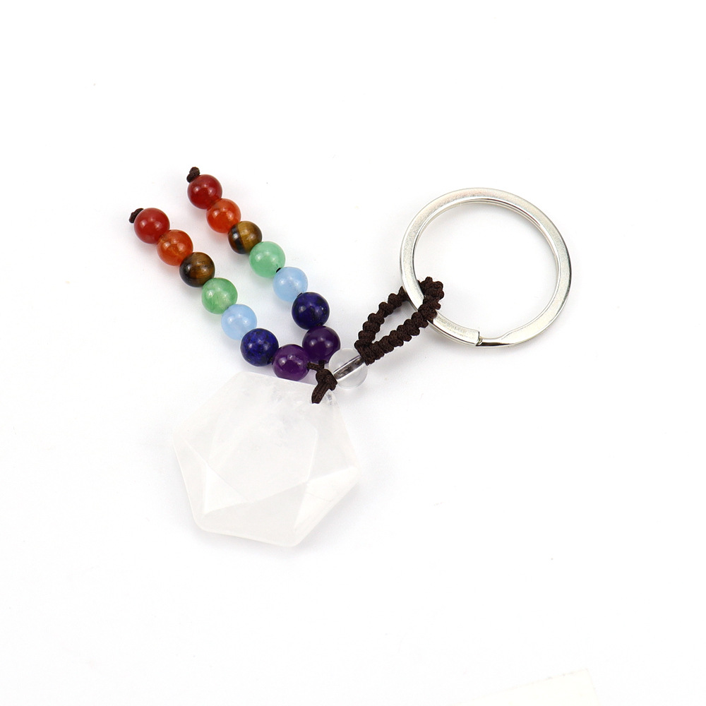 Brown rope white crystal key chain