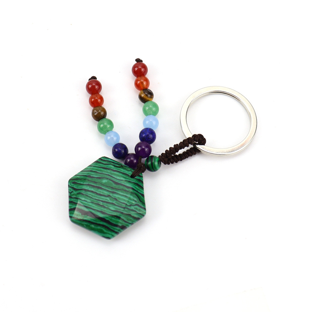 Brown rope malachite keychain