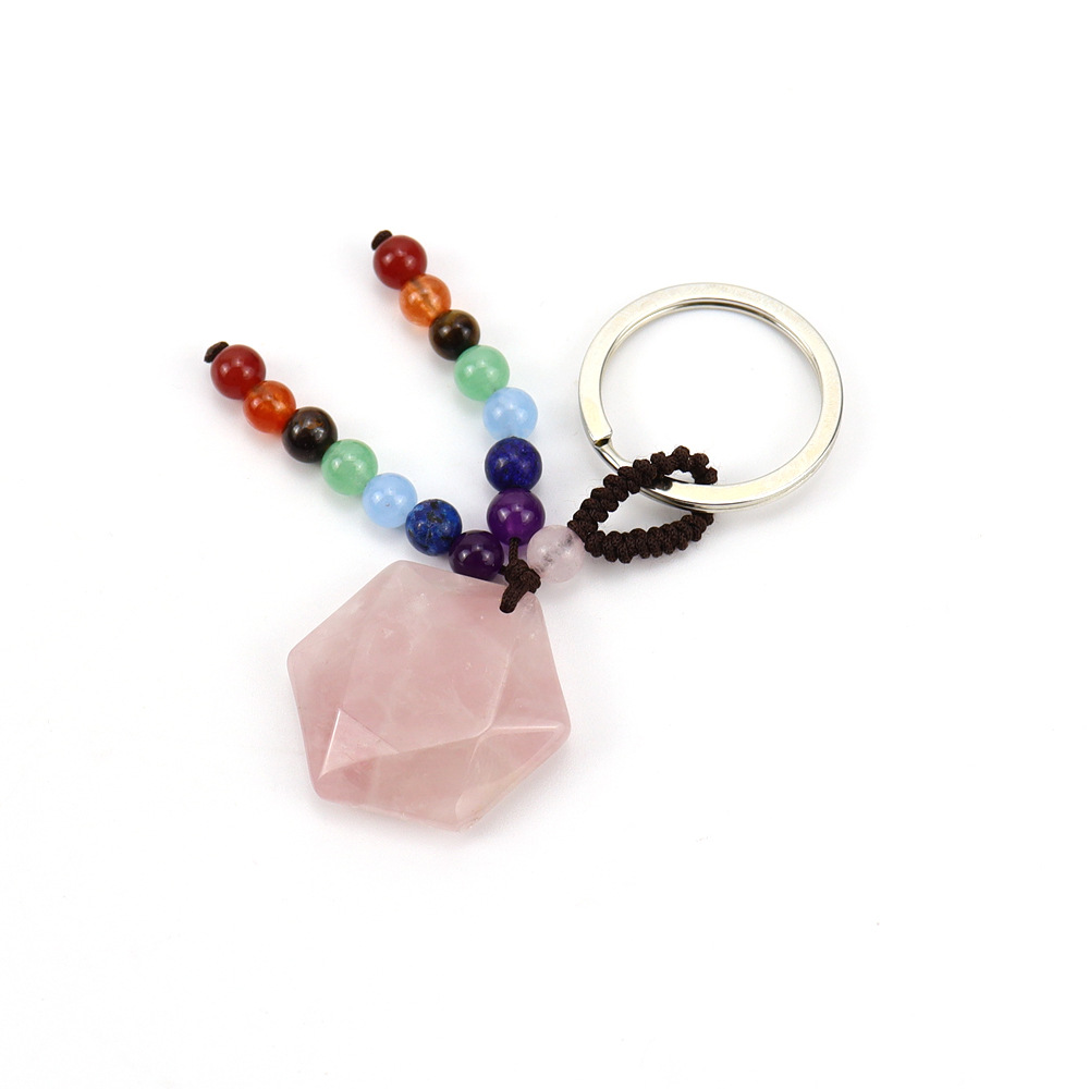 6:Brown rope pink crystal key chain