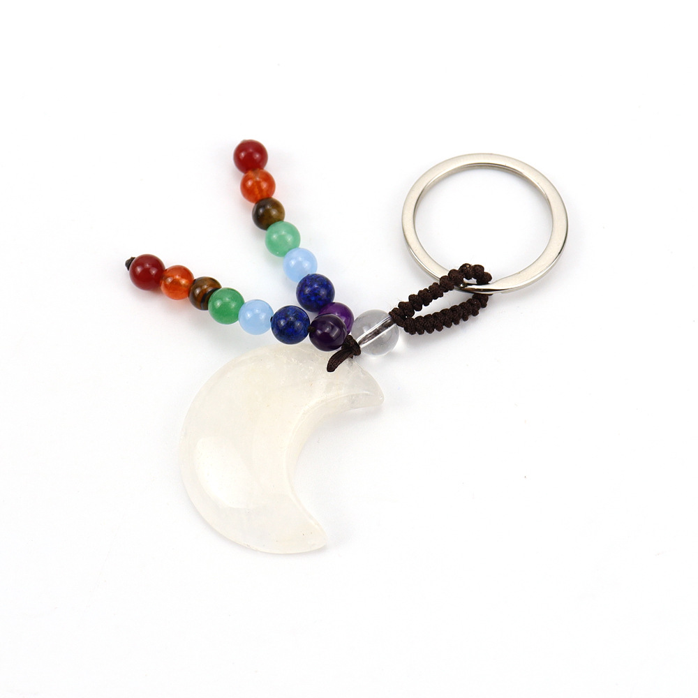 Brown rope white crystal key chain