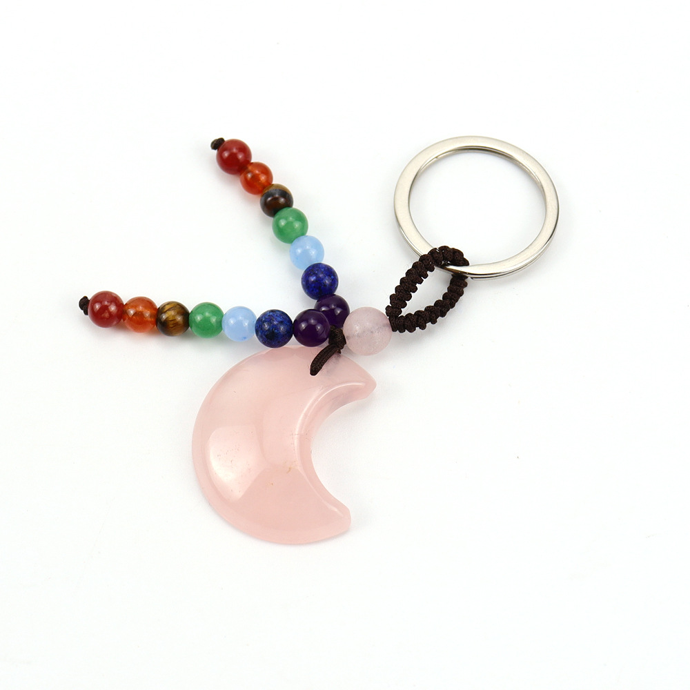 6:Brown rope pink crystal key chain