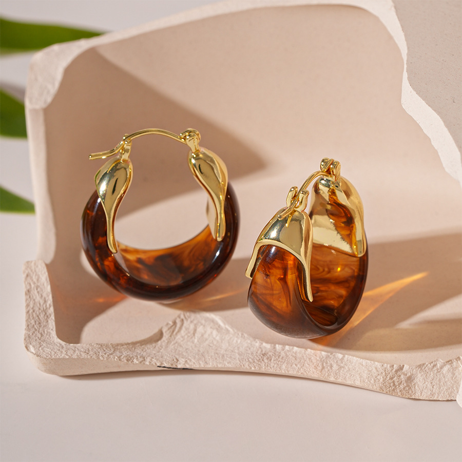 1:Brown resin u-shaped earrings