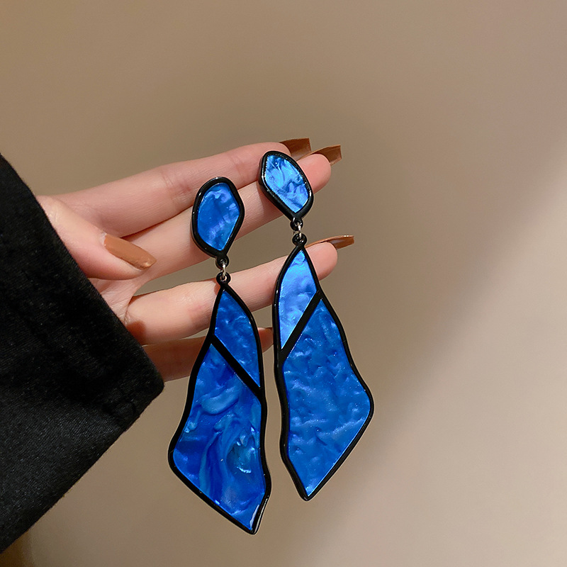 1:Silver Needles-Blue Geometric Earrings