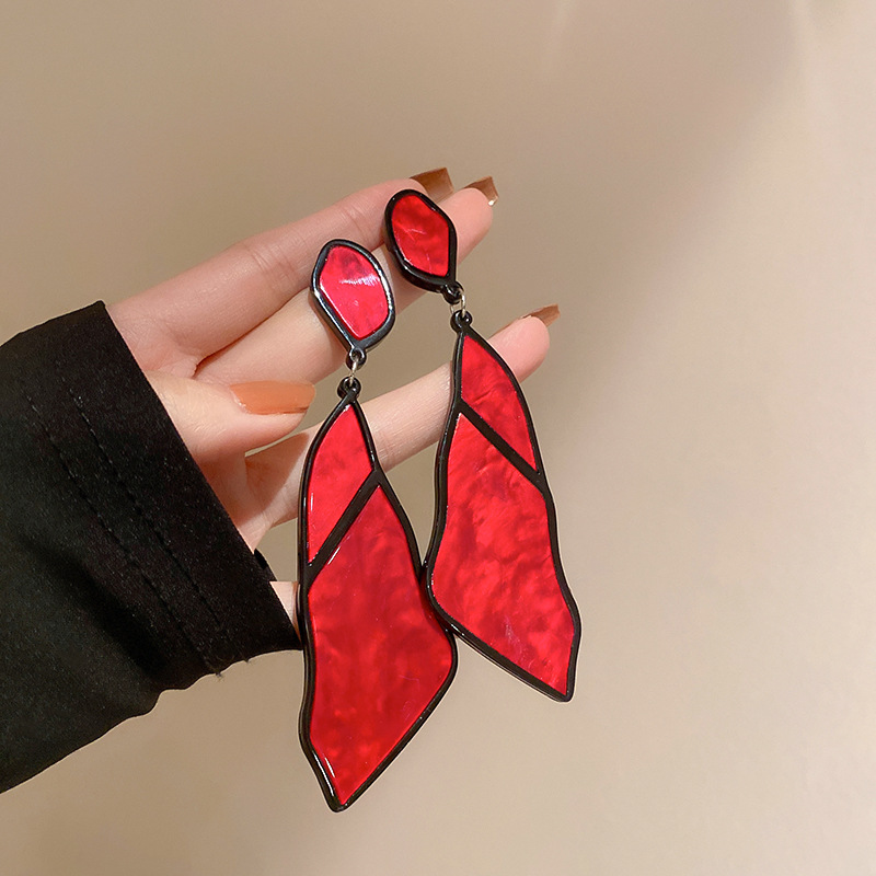 2:Silver Needles-Red Geometric Earrings