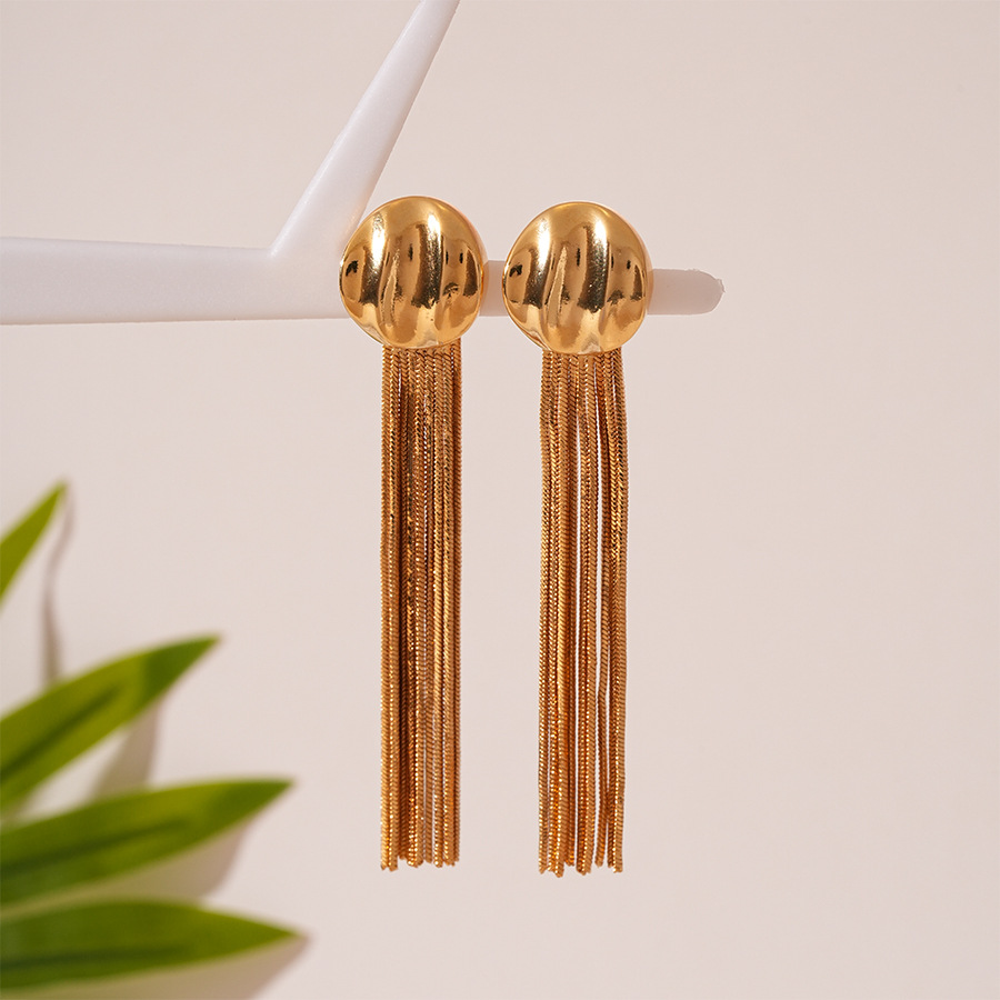 1:Silver needle-golden tassel earrings