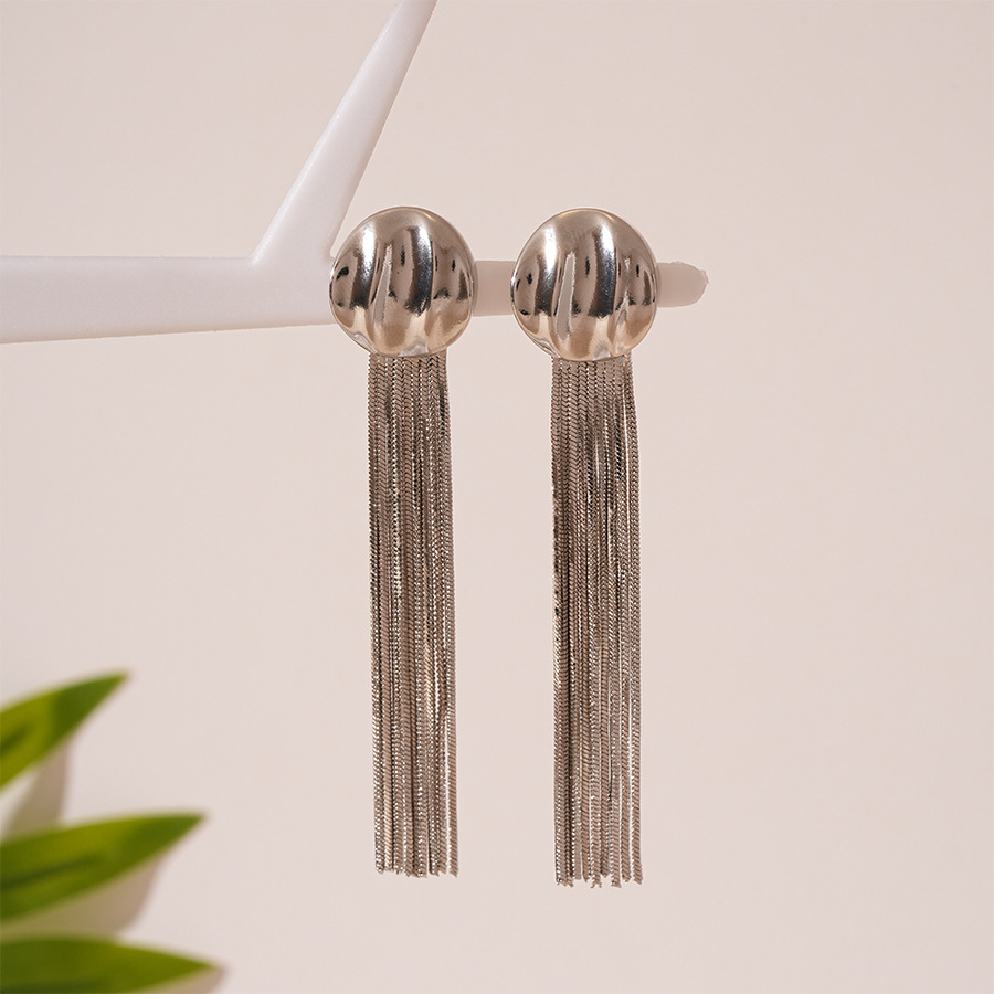2:Silver needle-silver tassel earrings