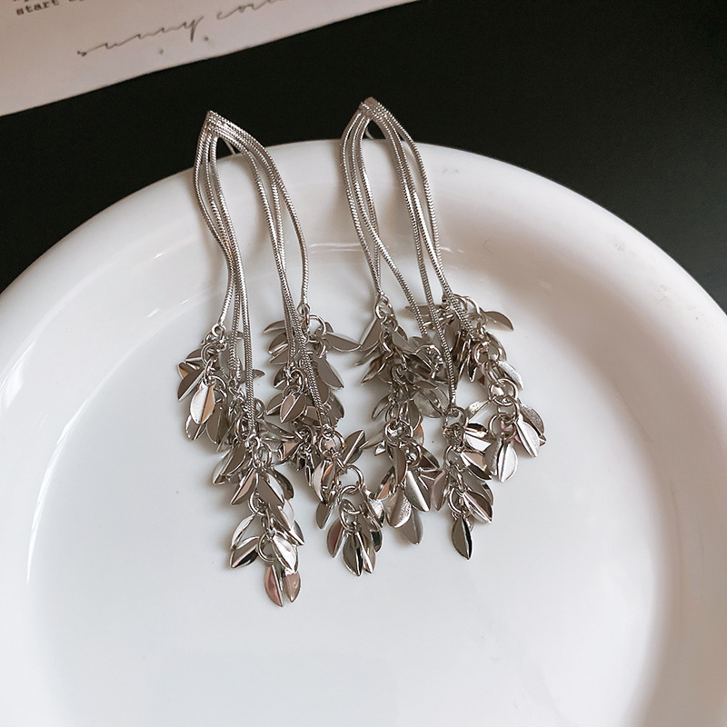 2:Silver needle-silver wheat leaf earrings