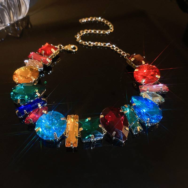 2:Colorful geometric rhinestone necklace
