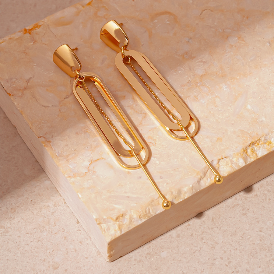 1:Silver needle-golden oval geometric earrings