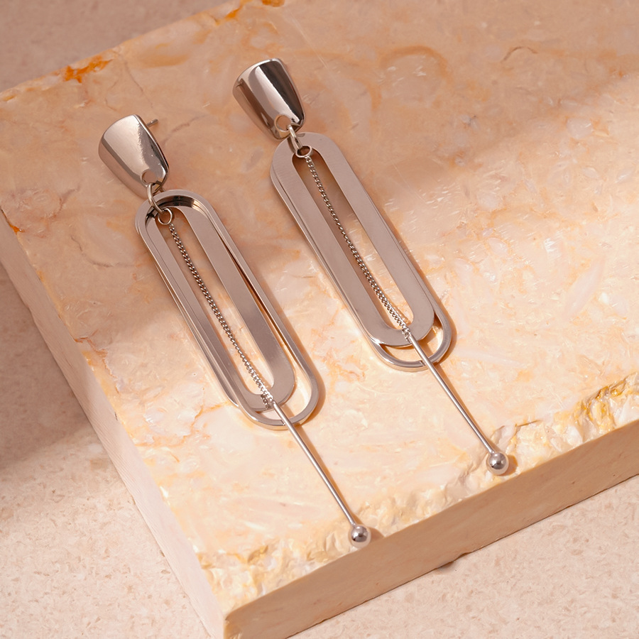 2:Silver needle-silver oval geometric earrings