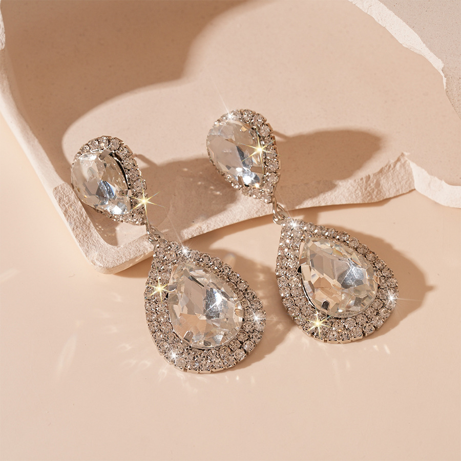 1:Silver needle-silver diamond drop earrings