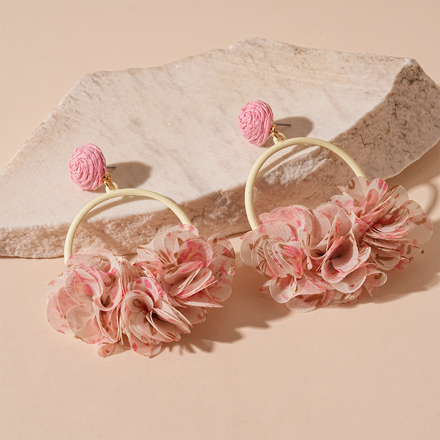 1:Steel needle-pink flower geometric earrings