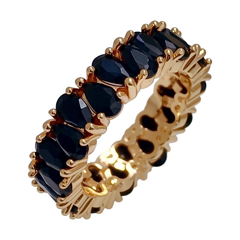 1:Gold base black water drop ring
