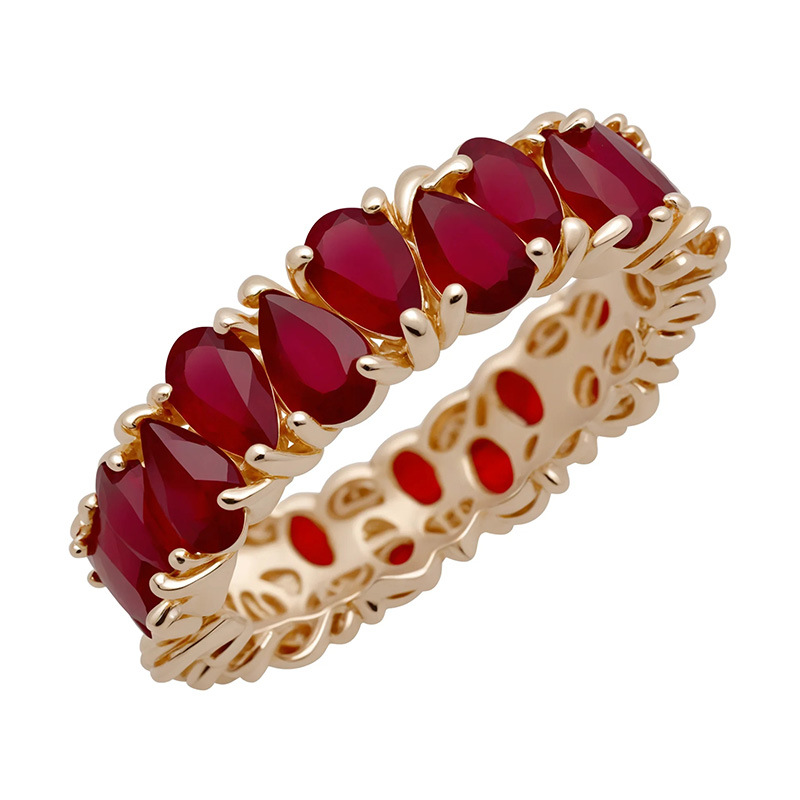 4:Gold base red water drop ring