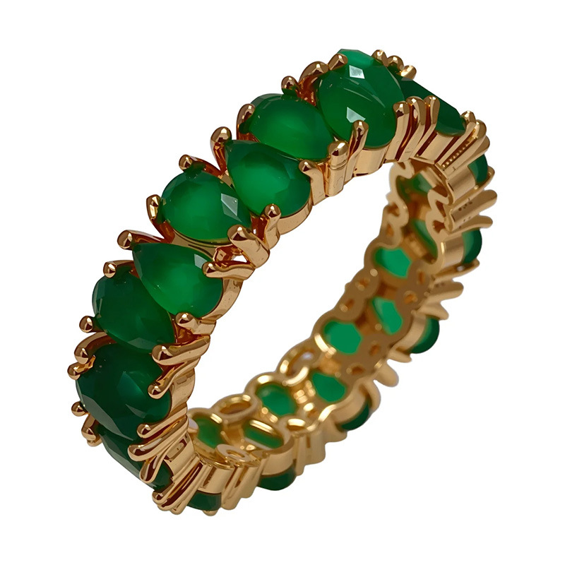 5:Gold base green water drop ring