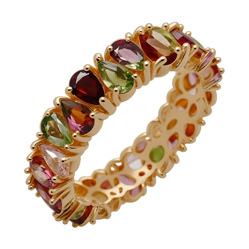 6:Gold base mixed color water drop ring